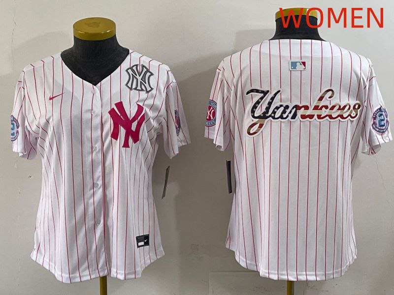 Women 2025 New York Yankees Blank White Stripe Joint Name Nike MLB Jersey style 7